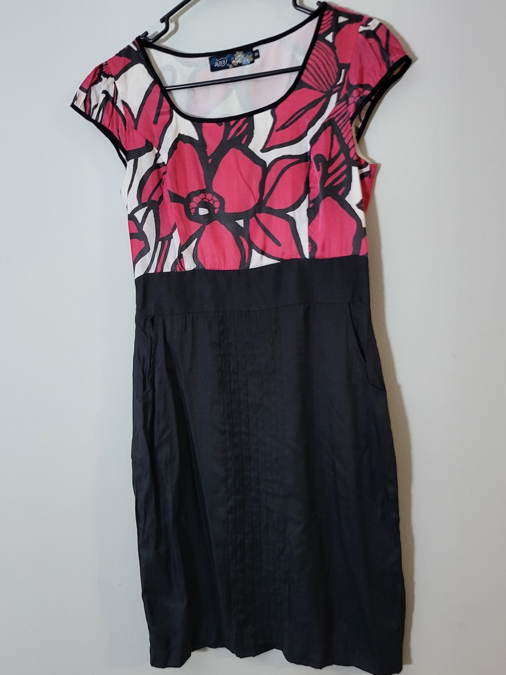 Pink & Black Floral Cap-Sleeve Midi Dress